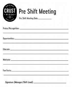 Pre Shift Meeting: Non-Adhesive Scratch Pad